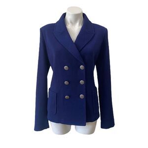 St. John Knit designer Women's Wool Navy Double-Breasted Blazer jacket sz 12 -
